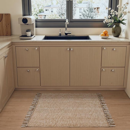Collive Entryway Door Mat, 27" x 43" Machine Washable Kitchen Rugs, Indoor/Outdoor Low-Profile Doormat Soft Hand-Woven Cotton Bathroom Rug Throw Rugs for Front Back Door Bedroom