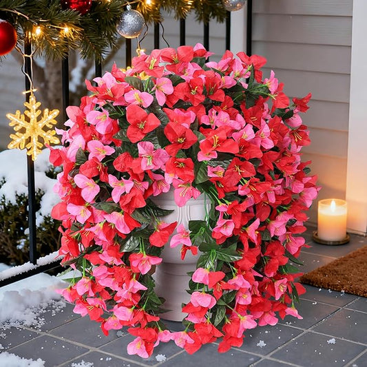 Faux Bougainvillea Artificial Flowers Plants for Outdoors Outside Decoration, 2pcs Fake Flowers Silk Long Trailing Vines UV Resistant Realistic for Front Door Porch Planter Urn Patio Balcony Yard, Mix