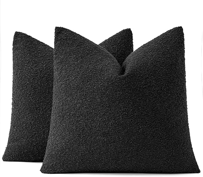 MIULEE 20x20 Inch Decorative Pillow Covers for Couch Bed Set of 2 Textured Boucle Neutral Winter Throw Pillows Halloween Black Accent Solid Cushion Pillowcases Sofa Livingroom Home Decor