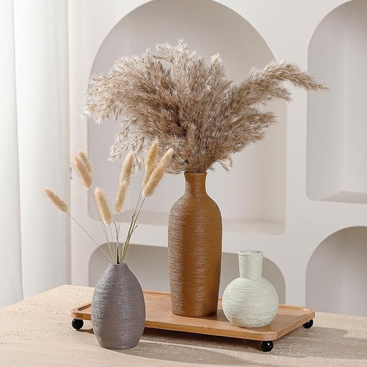 Ceramic Vases Set of 3 Home Decor Modern Rustic Farmhouse Pottery Decorative Flower Vases for Pampas Grass Dried Fresh Flowers, Living Room, Table Centerpiece, Shelf, Mantel (Multicolor Brown)