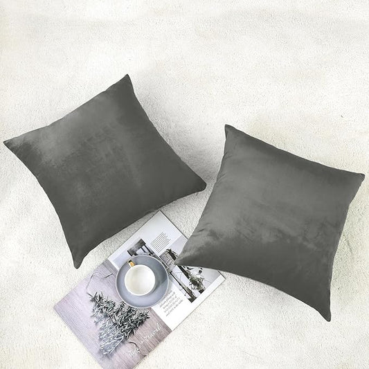 NiNi ALL Decorative Throw Pillow Covers Velvet 16x16 Inch Dark Grey Pack of 2 Cushion Covers Soft for Couch Sofa Bedroom Living Room Outdoor