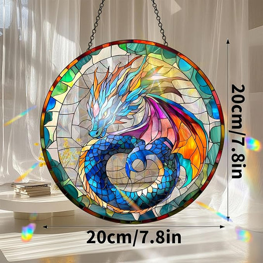 VAIIEYO Dragon Acrylic Sun Catcher Window Hanging Decoration, 7.8 Inch Double-Sided Light Reflecting Ornament for Window, Garden, Porch or Balcony Decor, Housewarming, Gift for Natural Lovers