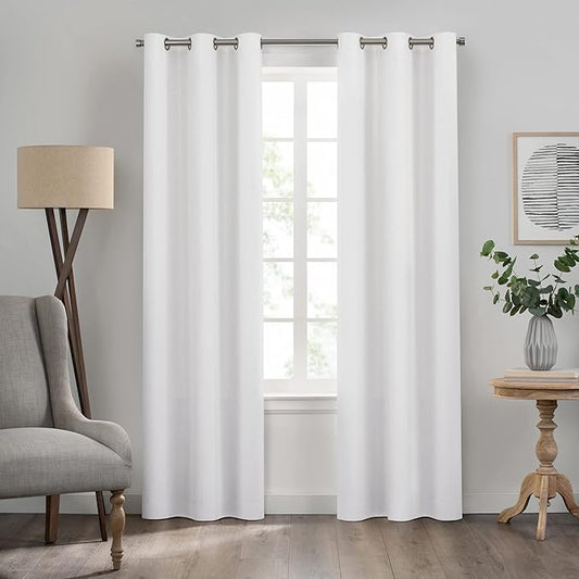 Eclipse Kendall Solid Textured Blackout Thermal Insulated Lining Grommet Window Curtain for Bedroom (1 Panel), 42 in x 63 in, White