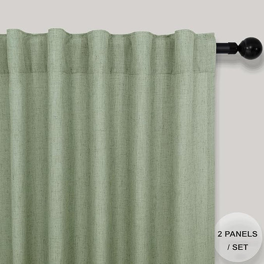 Sage Green Curtains 38 Inch Wide for Bedroom 2 Panels Back Tab Rod Pocket Semi Sheer Privacy Cotton Textured Light Filter Light Green Linen Curtains for Living Room Neutral Decor Width 38 x 96 Long