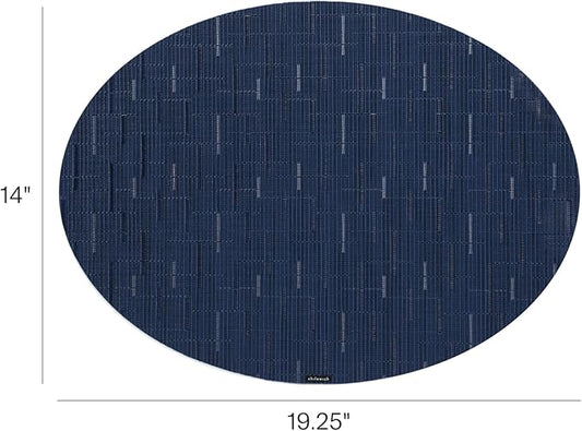Chilewich Bamboo Placemats Set of 4 - Woven Oval Placemats - Reusable, Stain-Resistant, Indoor/Outdoor Tabletop Protection - 19" x 14" - Lapis