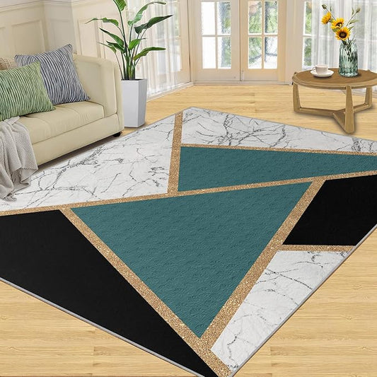 Geometric Marble Rugs for Living Room Abstract Marble Area Rug Light Luxury Geometric Patchwork Carpet Mid-Century Simple Rug for Hardwood Floors Office 8x10ft