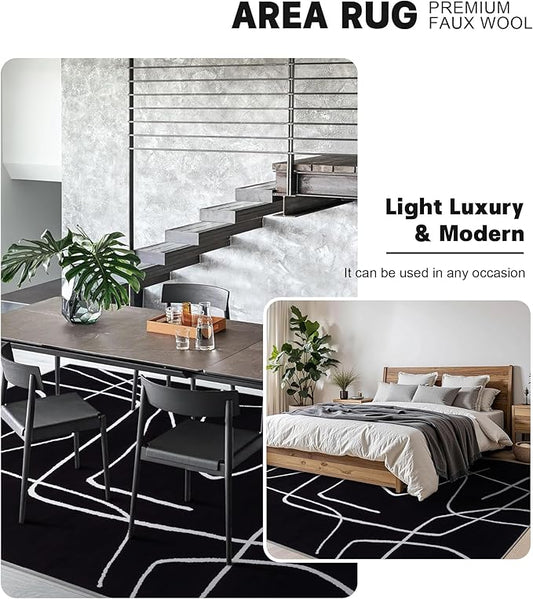 YIHOUSE Modern Washable Area Rug for Living Room Bedroom - Large Abstract Black and White Rug Non-Slip Ultra-Thin Home Decor (Dark Abstract, 6'x9'ft)