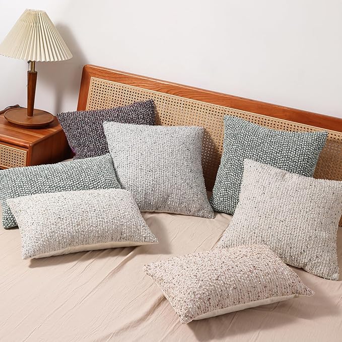 Striped Throw Pillow Covers 18x18 Set of 2 Colorful PurpleTextured Boucle Chic Morden Boho Accent Farmhouse Square Decorative Couch Pillow Covers for Home Decor Bed Sofa Living Room