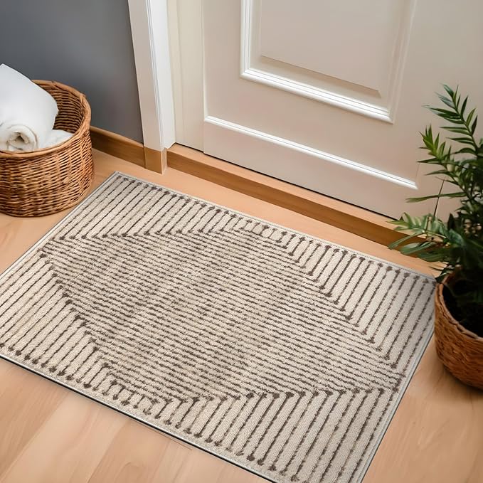 Rugshop Beige and Brown Geometric Area Rug – Soft Abstract Line Pattern Carpet for Living Room, Bedroom, or Office – Contemporary Neutral Decor Accent 2' 3" x 4' Beige