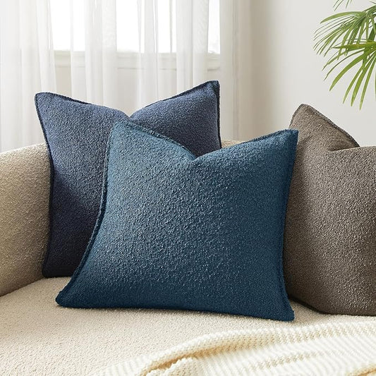 JUSPURBET Blue Decorative Pillow Covers 20x20 Set of 2 Throw Pillow Covers for Couch Sofa Bed Cozy Boucle Textured Cushion Covers Cases with Hidden Zipper for Living Room Home Decor