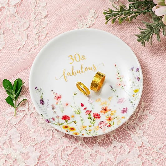Crisky 30 Fabulous Jewelry Ring Dish for Women 30th Birthday Gifts Idea for 30 Year Old Gifts for Her Friend Sister Wife Aunt Female Coworkers