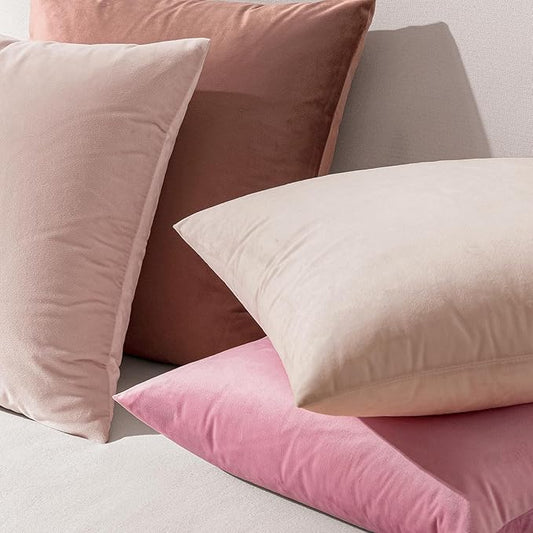 EMEMA Pack of 2 Velvet Pillow Covers Decorative Square Pillowcase Soft Solid Cushion Case for Sofa Bedroom Car 16x16 Inch Bright Pink