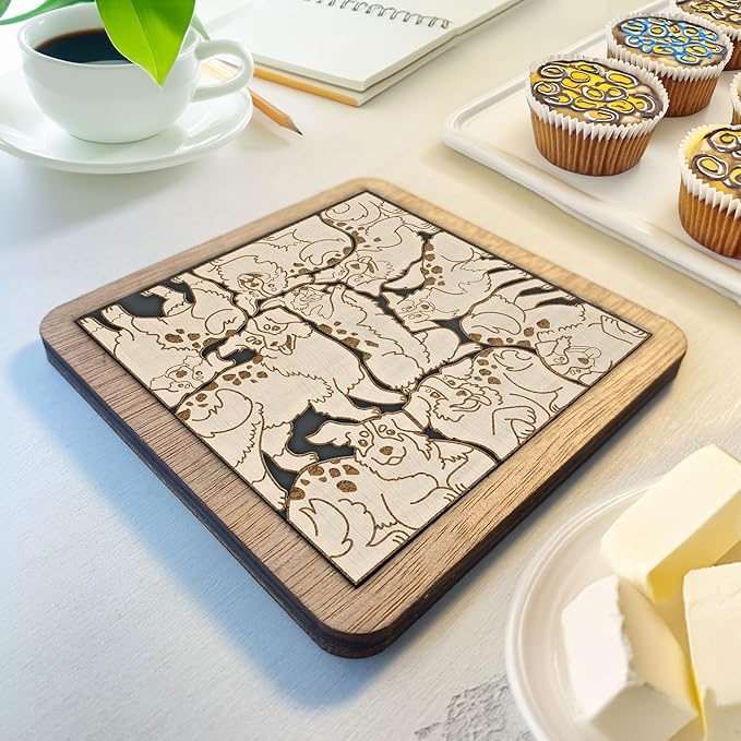 02 Australian Shepherd Dog Coaster - Aussie Dog Puzzle Wooden Coaster Set - Interlocking Jigsaw Drink Mats with Laser-Cut Design for Australian Shepherd Dog Lovers