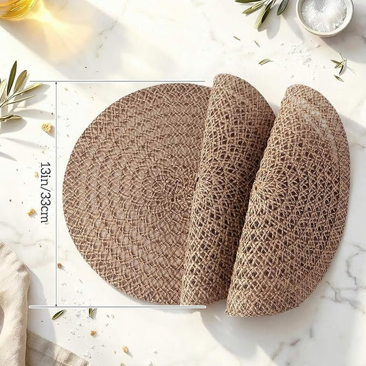 12 Pcs Jute Placemats Boho Braided Woven Table Mats for Dining Table Farmhouse Coasters for Thanksgiving Christmas Party Wedding Events (Classic,13 Inches)