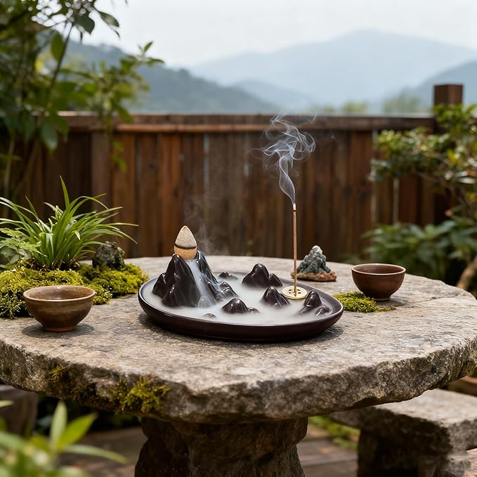 Backflow Incense Burner,Incense Holder,Ceramic Incense Burner with 20 Backflow Incense Cones,Tweezers and Brush