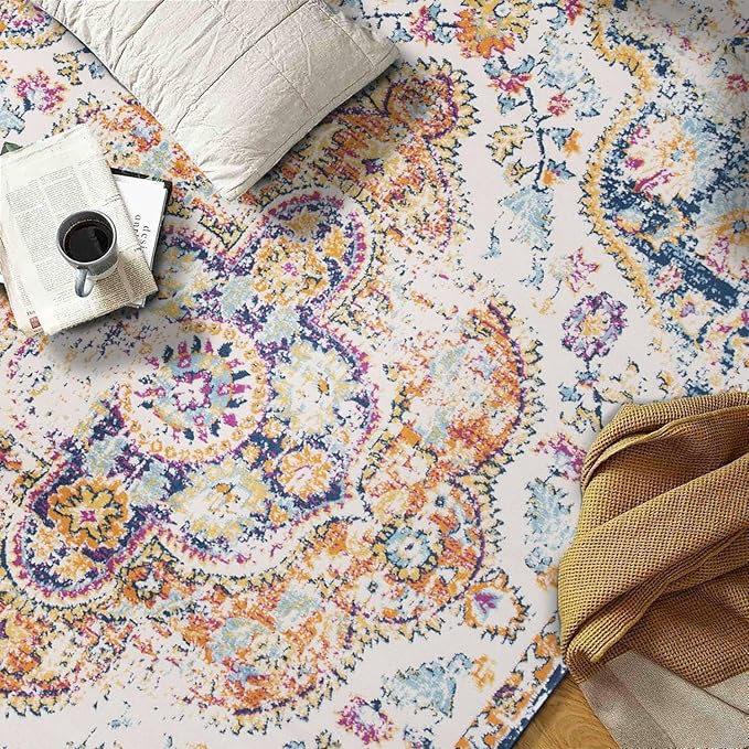 Rugshop Vintage Distressed Bohemian Area Rug for Living Room,Bedroom,Hallway Kitchen Entryway – Vibrant Multi-Color Tribal Design, 2'7" x 8'