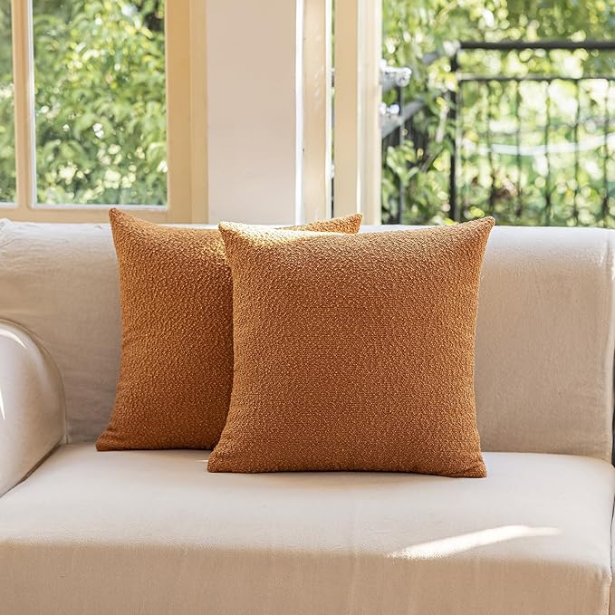 GEEORY Decorative Throw Pillow Covers 16x16 Inch Pack of 2,Textured Boucle Neutral Cushion Cases for Bed Couch Sofa, Accent Mordern Farmhouse & Minimalist Home Decor (Orange) GE04-16