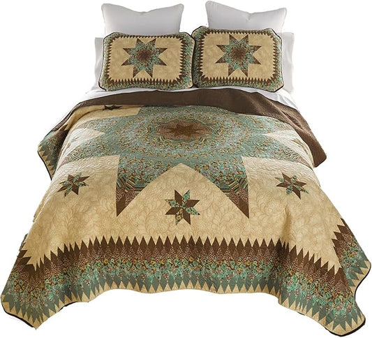 Donna Sharp Contemporary Polyester Quilt Set - Sea Breeze Star - 3-Piece King Size Quilt Set, Includes Quilt, and Two King Pillow Shams Perfect for Coastal and Souhtwest Decor