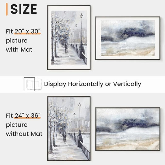 24x36 inch Metal Poster Frame - 24 x 36 Thin Aluminum Picture Frames Matted for 20x30 Photos, Artworks, Prints, Puzzle - High Definition Plexiglass - Vertical and Horizontal Display - Wall Hook Hanging Hardware Included - Black, Set of 1