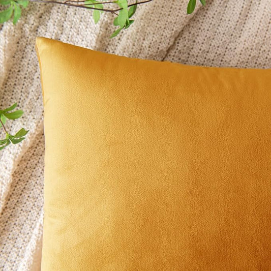 EMEMA Fall Gold Velvet Throw Pillow Covers 20x20 Inch Set of 2 Decorative Square Pillowcase Soft Solid Cushion Case for Couch Sofa Bedroom Livingroom