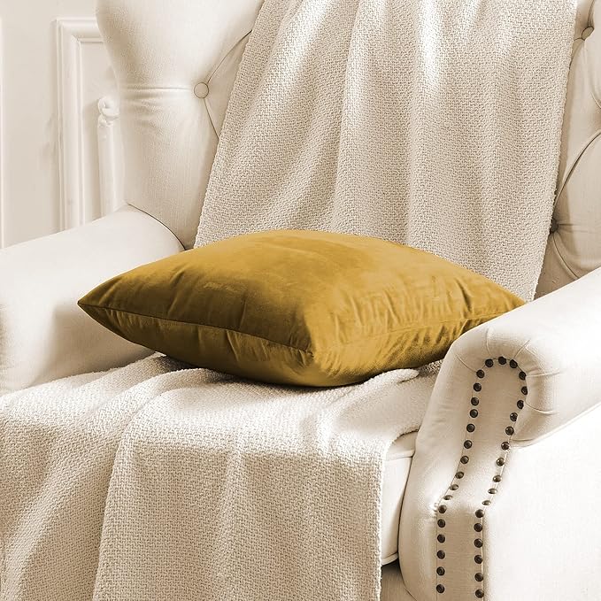 FY FIBER HOUSE Pack of 2 Velvet Throw Pillow Covers Decorative Pillowcase Soft Solid Cushion Cover, 16 x 16 Inch, Gold Yellow