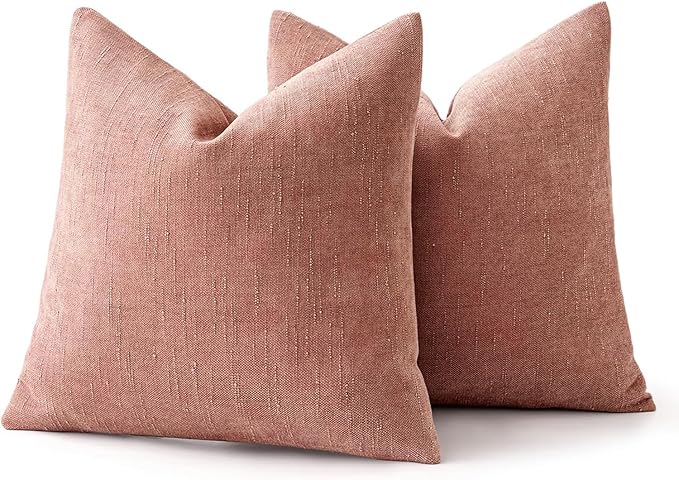 MIULEE Pack of 2 Decorative Throw Pillow Covers Soft Chenille Throw Pillows Solid Textured Cushion Covers for Spring Valentine's Day Couch Sofa Bedroom Living Room 18x18 Inch, Blush Pink