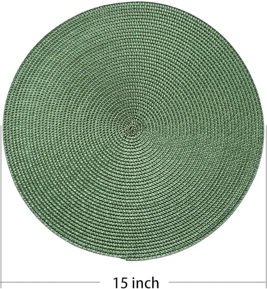 AHHFSMEI Round Braided Placemats 15 Inch Round Table Mats for Dining Tables Natural Woven Heat Resistant Place mats Set of 6 (Olive Green)