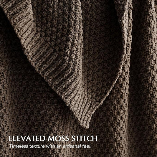 EVERGRACEHOME Chunky Chenille Knit Throw Blanket for Couch, Soft Luxurious Moss Stitch Blankets for Bed, Cozy Decorative Farmhouse Knitted Throws for Sofa, Cocoa Brown, 60" x 80"