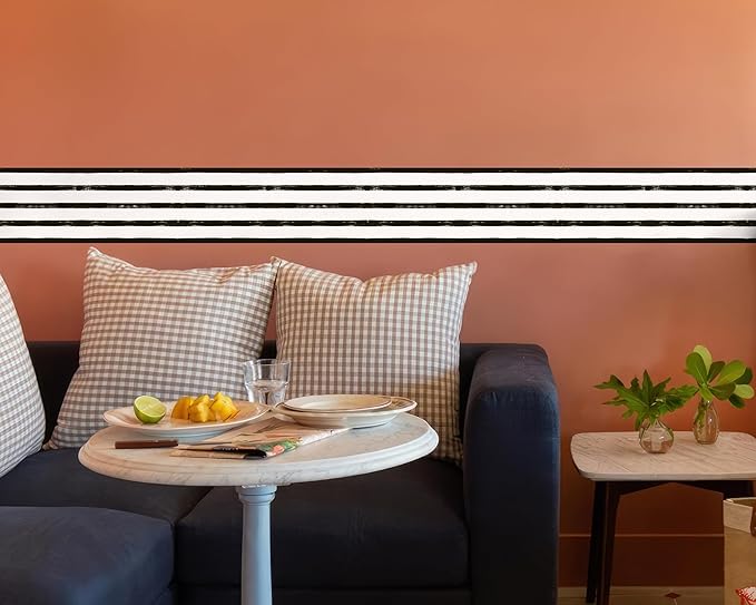 FLFK Wallpaper Border - Black and White Striped Wall Borders Decal Peel and Stick Trim 8" x 240"