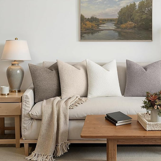 MIULEE Pack of 4 Decorative Textured Boucle Throw Pillow Covers 22x22 Inch Neutral Accent Euro Sham Pillow Cases Soft Couch Cushion Covers Modern Farmhouse Boho Chair Sofa Bed Livingroom Home Decor