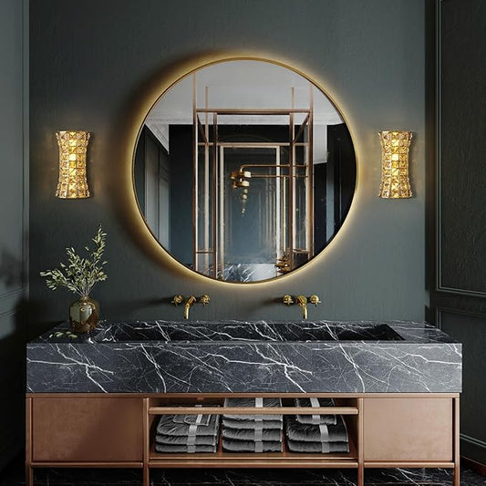 Crystal Wall Sconces,Modern Wall Light Fixtures for Living Room Bedroom Bathroom Hallway Doorway Stairway,Bedside,Tricolor Vanity Lighting Fixture