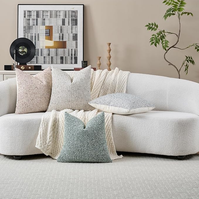 18x18 Blue Throw Pillow Cover Textured Boucle Striped Chic Morden Boho Accent Farmhouse Square Decorative Couch Pillow Cover for Home Decor Bed Sofa Living Room