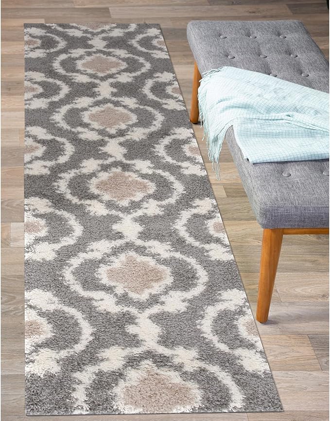 Rugshop Cozy Moroccan Trellis Gray/Cream 2' x 7'2" Indoor Shag Area Rug Runner