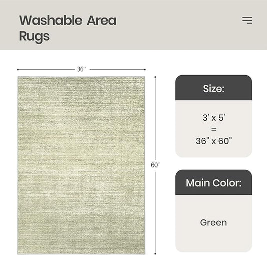 Valenrug Washable Rugs 3x5 - Stain Resistant 3x5 Area Rugs for Living Room, Non Slip Backing Printed Rugs for Bedroom, Folable Machine Washable Area Rug(3'x5', Green)