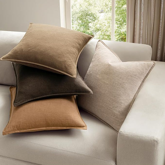MIULEE Neutral Brown Linen Pillow Covers Pack of 4 Decorative Natural Fall Throw Pillow Covers Soft Accent Boho Farmhouse Couch Pillowcases Modern Spring Decor for Living Room Bed Sofa 20x20 Inch