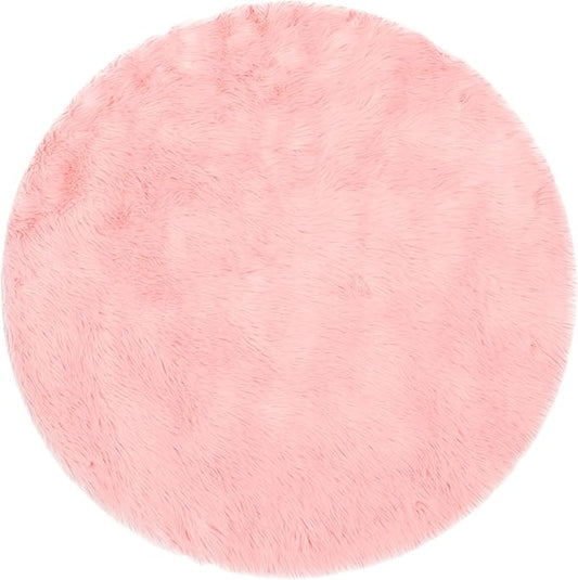 SAFAVIEH Faux Sheep Skin Collection 3' Round Pink FSS235G Silken Glam 2.35-inch Thick Area Rug