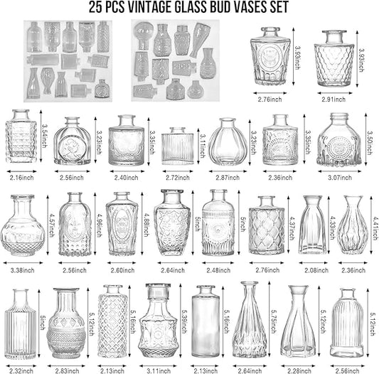Glass Bud Vases Set of 25, 25 Sizes of Small Flower Vase for Party or Home Table Decorations