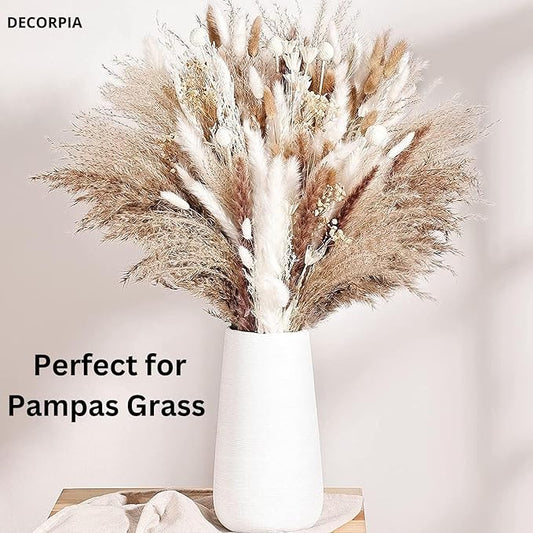 12 Inch Tall Premium Quality Ceramic Vase | Flower Vase for Home Decor | Farmhouse Decor, Desk Decor, Modern Decor, Aesthetic Room Decor, White Vase for Bohemian Decor, Pampas Vase, White