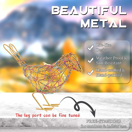 Modern Bird Statue Table Decor Set of 3 - Christmas Ornament - Handmade Metal Bird Sculptures with Colorful Wire Weaving, Multi-Pose Rustic Home Accent