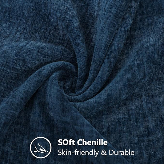 decorUhome Chenille Navy Blue Spring Throw Pillow Covers 26x26 Inch Set of 2, Decorative Soft Couch Pillow Covers Solid Dyed Accent Farmhouse Neutral Square Pillow Cases for Sofa