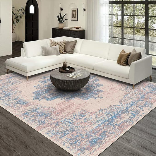vivorug 3x5 Rug, Small Area Rug for Living Room, Bedroom, Kitchen, Machine Washable Non-Slip Throw Rug, Vintage Carpet for Entryway Nursery Coffee Table - Durable (Pink)