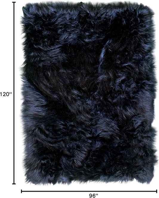 Super Area Rugs Ultra Soft & Fluffy Faux Sheepskin Rug, Black 8 x 10 Feet Carpet for Bedroom Living Room