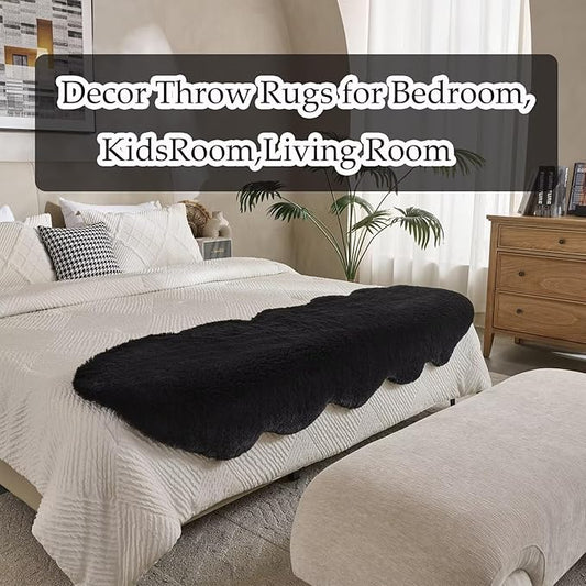 1700GSM Fuzzy Faux Sheepskin Fur Area Rug,Extra Soft Faux Fur Mat,Fluffy Shaggy Fur Rug for Bedroom Living Bedside Rug Room Decor-Black, 2 x 6 ft