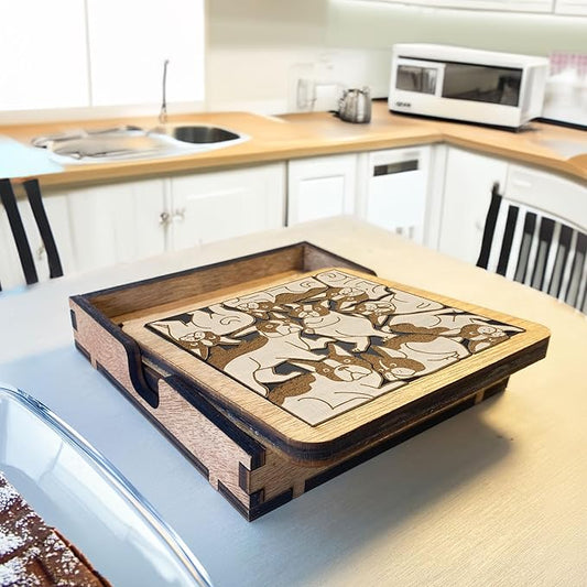 02 Boston Terrier Dog Coaster - Boston Terrier Dog Puzzle Wooden Coaster Set - Interlocking Jigsaw Drink Mats with Laser-Cut Design