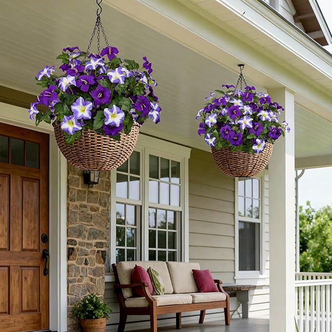19 Inch Artificial Flowers for Outdoor Indoor Garden Home Decoration,Faux Flower for Home Office Garden Patio Balcony 4 Bundles (Double Purple)