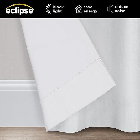 Eclipse Extra Wide Grommet Curtain, Kendall Sliding Patio Door Curtain Panel, Solid Textured Thermal Insulated and Noise Reducing Curtains, (1 Panel), 84 in Long x 100 in Wide, White