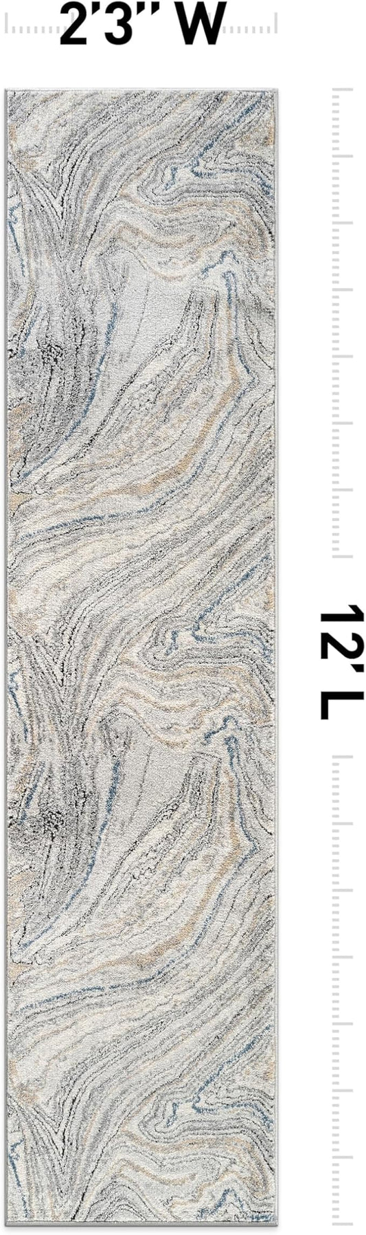 Rugshop Marble Swirl Distressed Gray Area Rug 2' 3" x 12' Runner Ideal for Hallway, Kitchen, Entryway, or Behind The Sofa