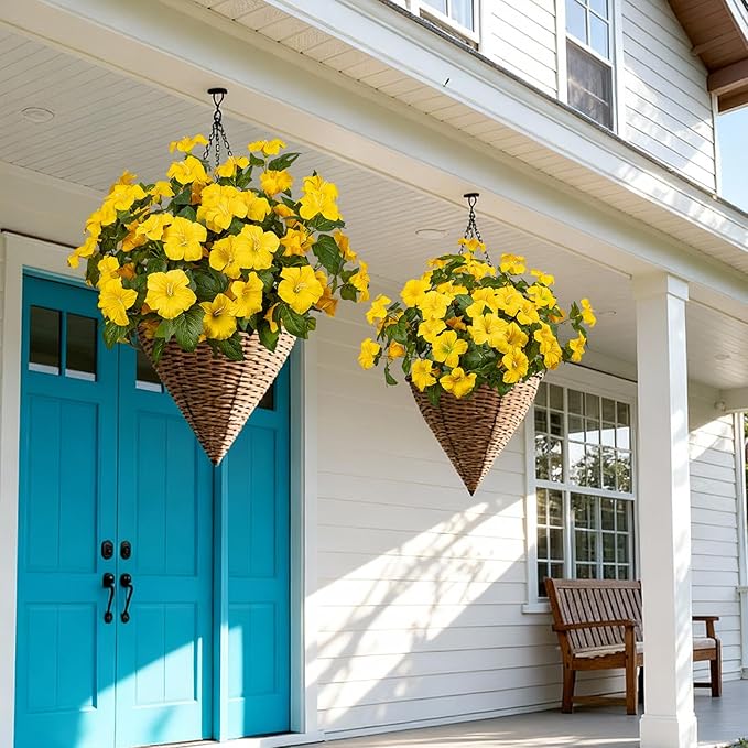 19 Inch Artificial Flowers for Outdoor Indoor Garden Home Decoration,Faux Flower for Home Office Garden Patio Balcony 4 Bundles (Yellow)