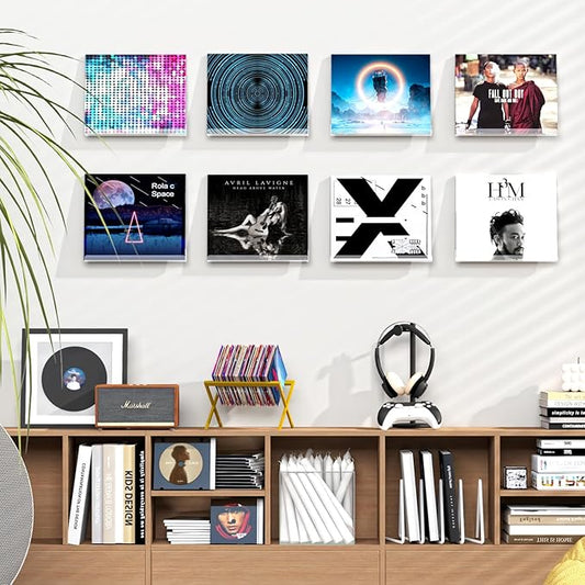 8 Pack Vinyl Record Shelf Wall Mount, 12 inch Record Holder for Storage & Display, Clear Floating Shelf for Kids Bookshelf, Magazine Rack, Picture Ledge