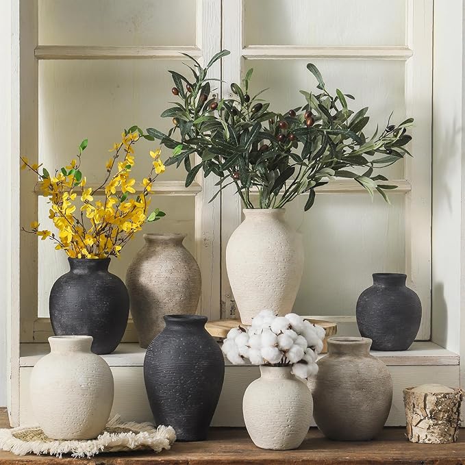 Retro Ceramic Vase 7.4" | Rustic Farmhouse Flower Vase for Home Decor